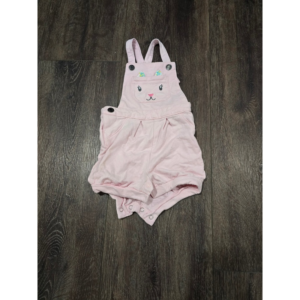 Carters Baby Girls 12M Pink Bunny Overall Shorts & Floral Sleeve Shirt - Easter